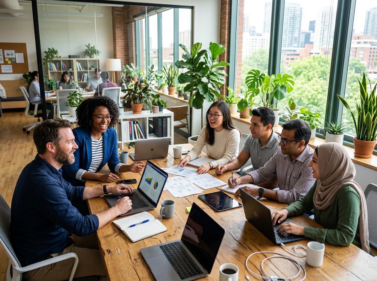 Team collaborating in modern office